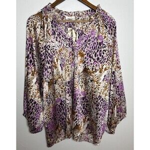 EE:Some Animal Print Shirt Bubble Sleeve Ruffle Collar Women's Size Large NWT